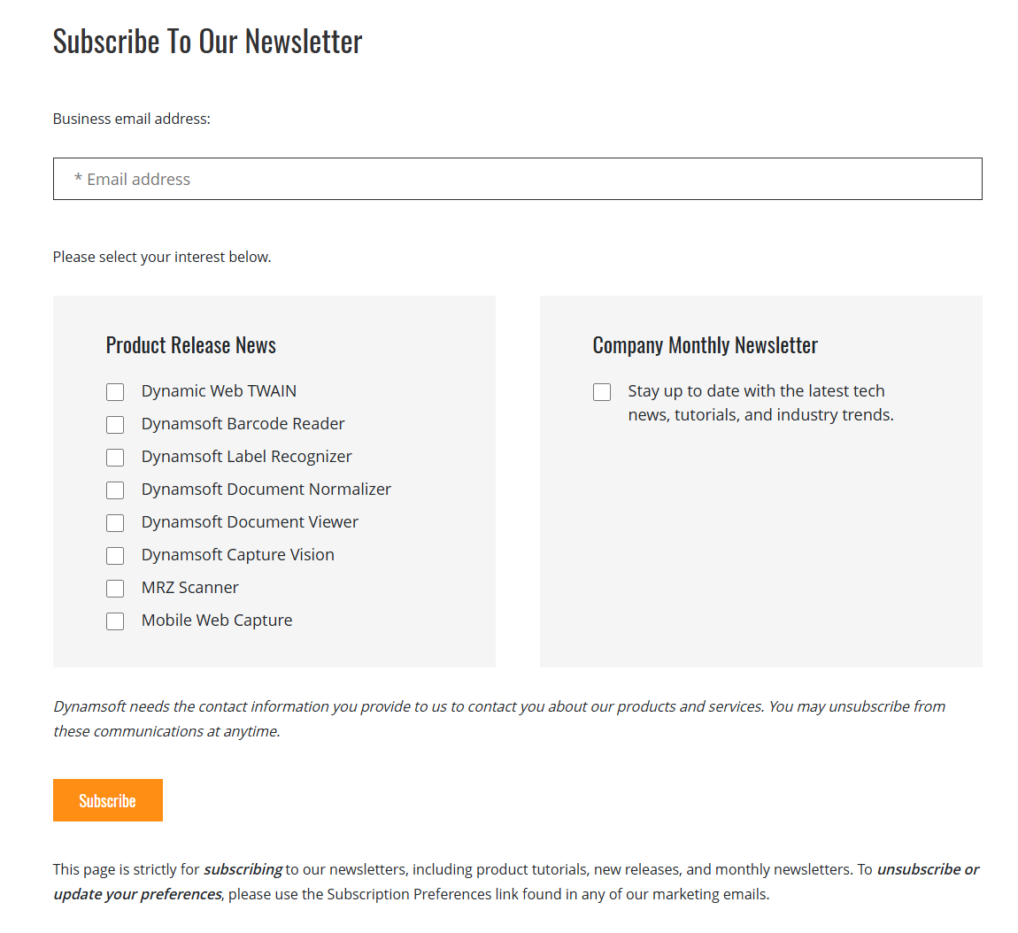 Newsletter Subscription