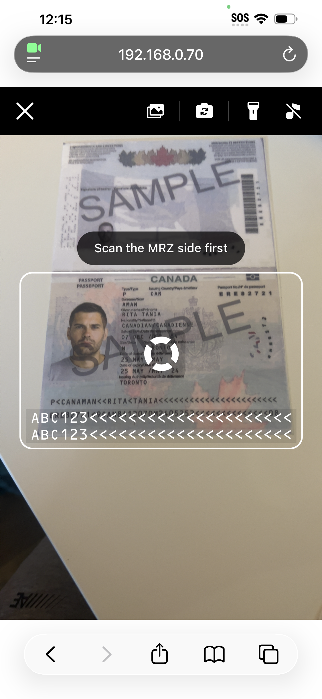 MRZScannerView Screenshot
